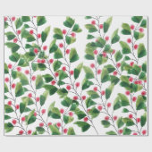 Papier Cadeau Aquarelle artistique Branches de baies rouges et v (Plat)