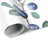 Papier Cadeau Aquarelle Artistique mignonne Bleus Feuilles de fr (Coin rond)
