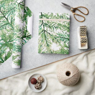 Papier Cadeau Aquarelle artistique Motif d'arbre peint à la main