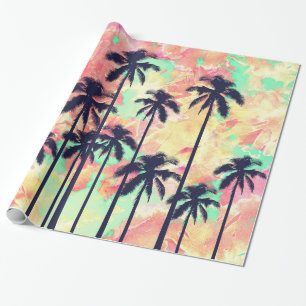 Papier Cadeau Aquarelle au néon colorée avec les palmiers noir