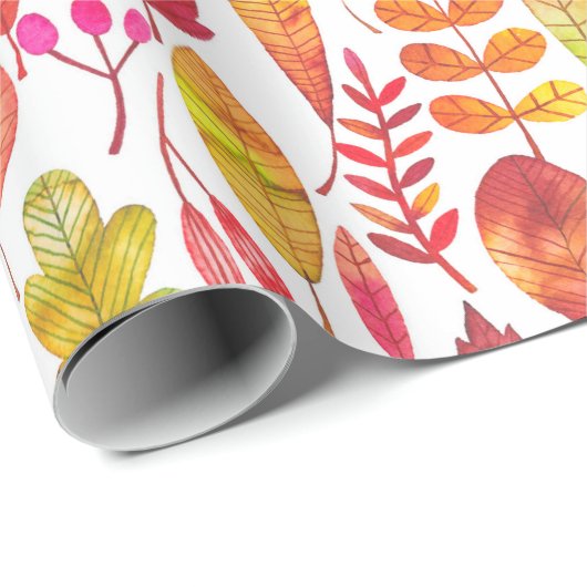 Papier Cadeau Aquarelle automne automne automne feuilles sans co (Coin rond)