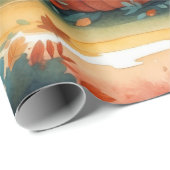 Papier Cadeau Aquarelle Automne Forêt Citrouille Feuilles d'auto (Coin rond)