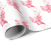 Papier Cadeau Aquarelle axolotl pour bébé rose mou (Coin rond)