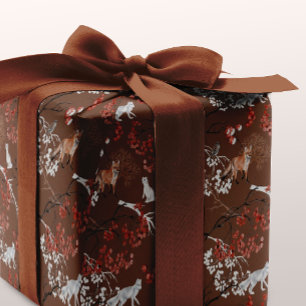Papier Cadeau Aquarelle Baies et animaux de bois Noël
