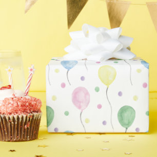 Papier Cadeau Aquarelle Ballons d'anniversaire & Confetti