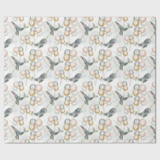 Papier Cadeau Aquarelle Balloon Bleu Whimsical Baleine (Plat)