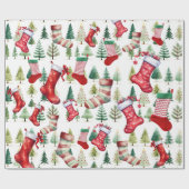 Papier Cadeau Aquarelle Bas Arbres de Noël (Plat)