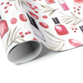 Papier Cadeau Aquarelle beauté articles rouge à lèvres floraux d (Coin rond)
