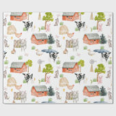 Papier Cadeau Aquarelle Bébé Animaux de ferme Douche Neutre (Plat)