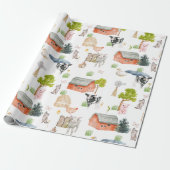 Papier Cadeau Aquarelle Bébé Animaux de ferme Douche Neutre (Déroulé)