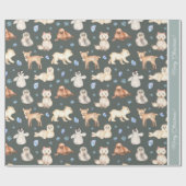 Papier Cadeau Aquarelle Bébé Animaux d'hiver sur Noël vert (Plat)
