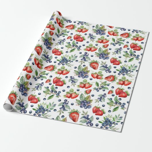 Papier Cadeau Aquarelle Berries Blueberry fraise (Déroulé)