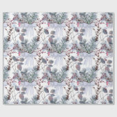 Papier Cadeau Aquarelle Berries de Noël et branches de pins (Plat)