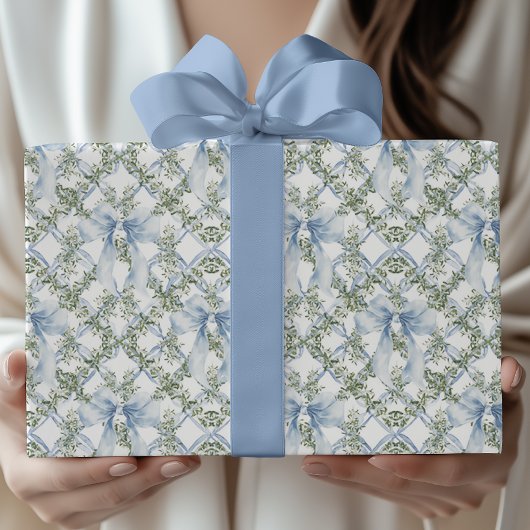 Papier Cadeau Aquarelle bicentenaire Bleu Bow & verdure