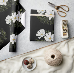 Papier Cadeau Aquarelle Blanc Cosmos Fleurs Peinture Botanique