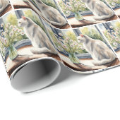 Papier Cadeau Aquarelle blanc Kitty et marguerites (Coin rond)