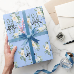Papier Cadeau Aquarelle blanche douce Rose Eucalyptus bleu