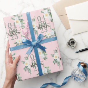 Papier Cadeau Aquarelle blanche douce Rose Eucalyptus rose