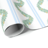 Papier Cadeau Aquarelle bleu Bow Fruit Garland Noël (Coin rond)