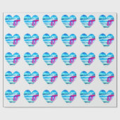 Papier Cadeau Aquarelle bleu coeur mignon (Plat)