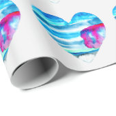 Papier Cadeau Aquarelle bleu coeur mignon (Coin rond)