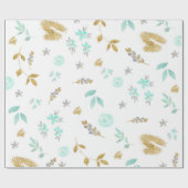 Papier Cadeau Aquarelle bleu doux et Parties scintillant or Flor (Plat)