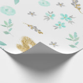 Papier Cadeau Aquarelle bleu doux et Parties scintillant or Flor (Coin)