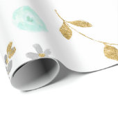 Papier Cadeau Aquarelle bleu doux et Parties scintillant or Flor (Coin rond)