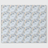 Papier Cadeau Aquarelle bleu Dusty Fleurs d'ivoire Feuille Rusti (Plat)