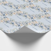 Papier Cadeau Aquarelle bleu Dusty Fleurs d'ivoire Feuille Rusti (Coin)