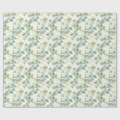 Papier Cadeau Aquarelle bleu et vert Fleurs sur blanc (Plat)