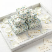 Papier Cadeau Aquarelle bleu et vert Fleurs sur blanc