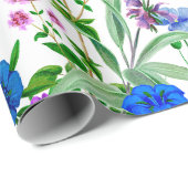 Papier Cadeau Aquarelle bleu et violet Fleurs du jardin (Coin rond)