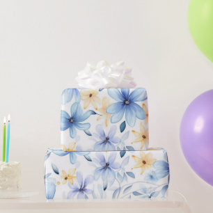 Papier Cadeau aquarelle bleu floral transparent