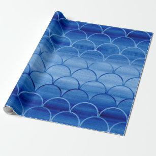 Papier Cadeau Aquarelle bleu foncé et clair : cercles de chevauc