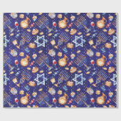 Papier Cadeau Aquarelle bleu Hanoukka Chanukah Gold (Plat)