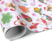 Papier Cadeau Aquarelle bleu kitsch magique Noël (Coin rond)