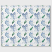 Papier Cadeau Aquarelle Bleu Noëls et présents (Plat)