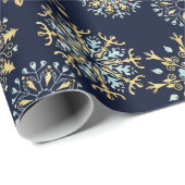 Papier Cadeau Aquarelle bleu or de Noël moderne Flèche de neige (Coin rond)