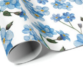 Papier Cadeau Aquarelle bleu oublier-moi-non. Modèle floral (Coin rond)