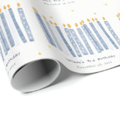 Papier Cadeau Aquarelle bleu pastel mignonne Bougies d'anniversa (Coin rond)