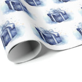 Papier Cadeau Aquarelle bleue Cadeau de Noël (Coin rond)