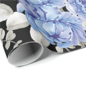 Papier Cadeau aquarelle bleue dessin botanique vintage unique (Coin rond)