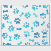 Papier Cadeau Aquarelle bleue Empreintes de pattes Anniversaire (Plat)