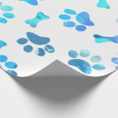 Papier Cadeau Aquarelle bleue Empreintes de pattes Anniversaire (Coin)