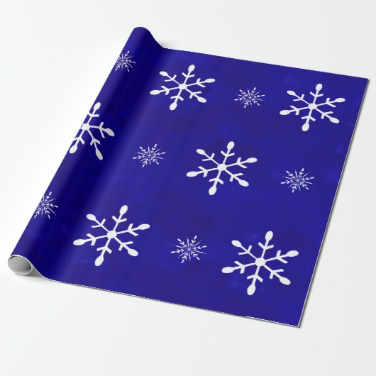 Papier Cadeau Aquarelle bleue et Noël blanc des flocons de neige (Déroulé)