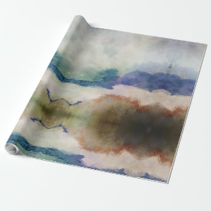 Papier Cadeau Aquarelle bleue et terre cuite