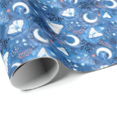 Papier Cadeau Aquarelle bleue Whimsical Moths and Moon (Coin rond)