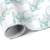 Papier Cadeau Aquarelle Blue Bow Garland Noël (Coin rond)