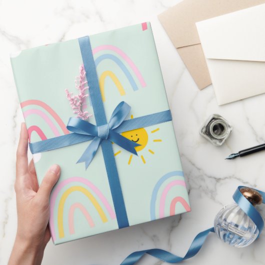 Papier Cadeau Aquarelle Boho arc-en-ciel et soleil (Cadeaux)